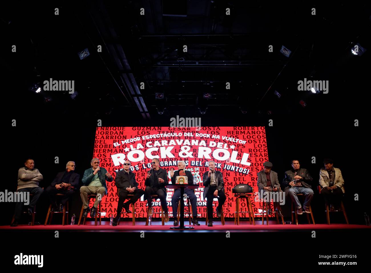 Mexico City, Mexico. 01st Feb, 2024. Members of La Caravana del Rock & Roll are announcing their next concert during a press conference at the Lunario of the National Auditorium in Mexico City, on the occasion of the Day of Love and Friendship. (Photo by Gerardo Vieyra/NurPhoto)0 Credit: NurPhoto SRL/Alamy Live News Stock Photo