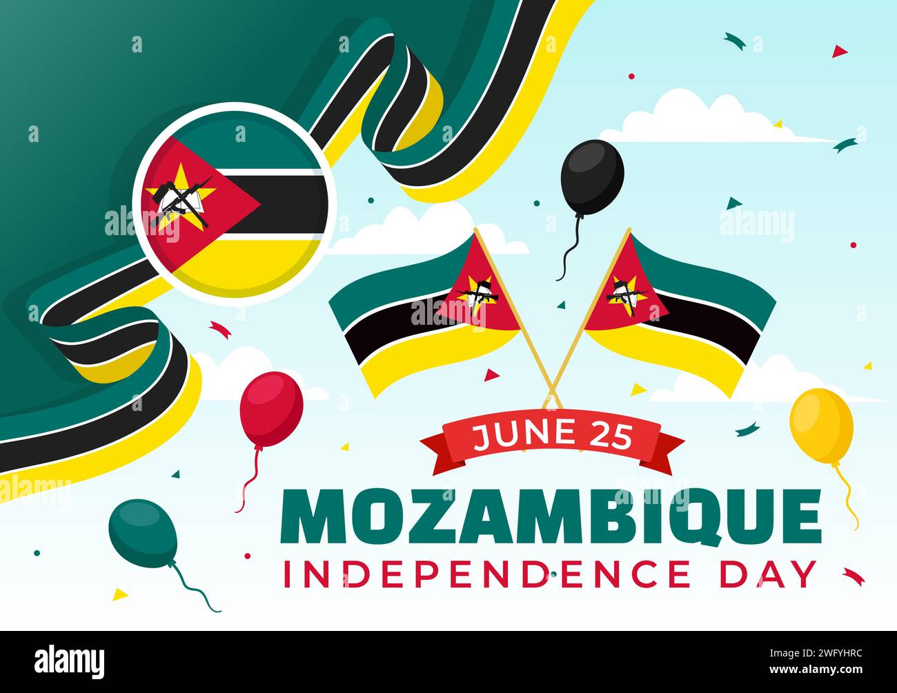 Mozambique Independence Day Vector Illustration on 25 June with Waving