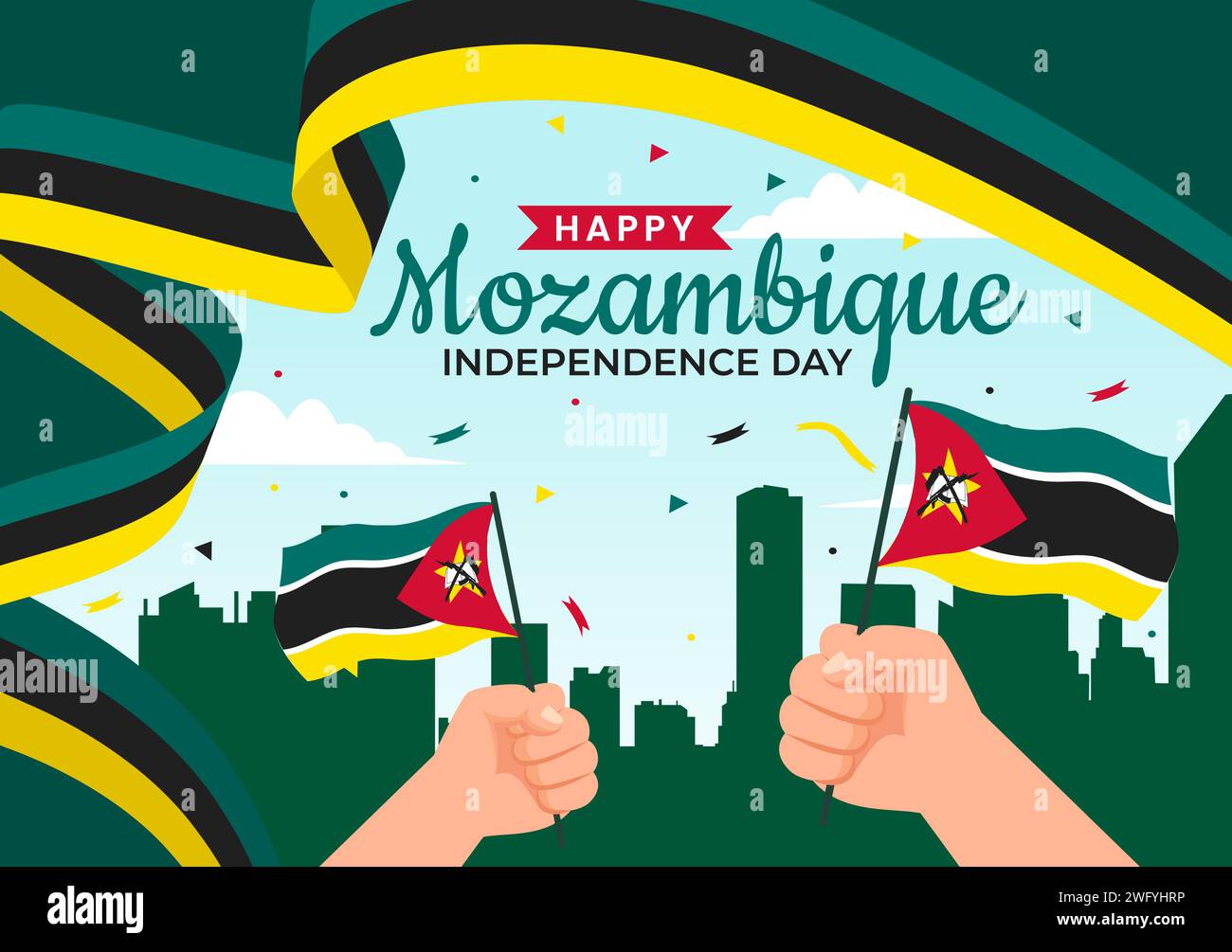 Mozambique Independence Day Vector Illustration on 25 June with Waving