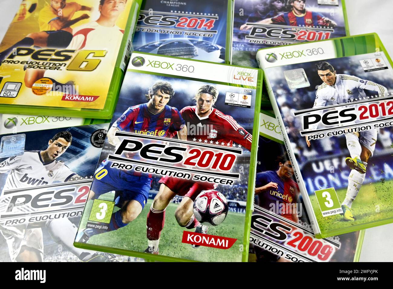 PES Pro Evolution Soccer video game series collage – Wales, UK  –  31 January 2024 Stock Photo