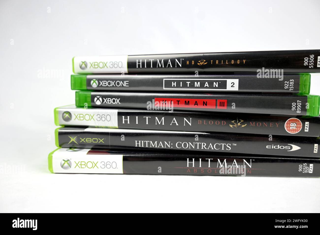 Hitman video game series stacked pile – Wales, UK  –  31 January 2024 Stock Photo