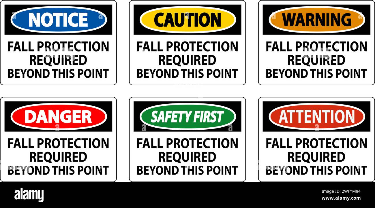 Danger Sign, Fall Protection Required Beyond This Point Stock Vector
