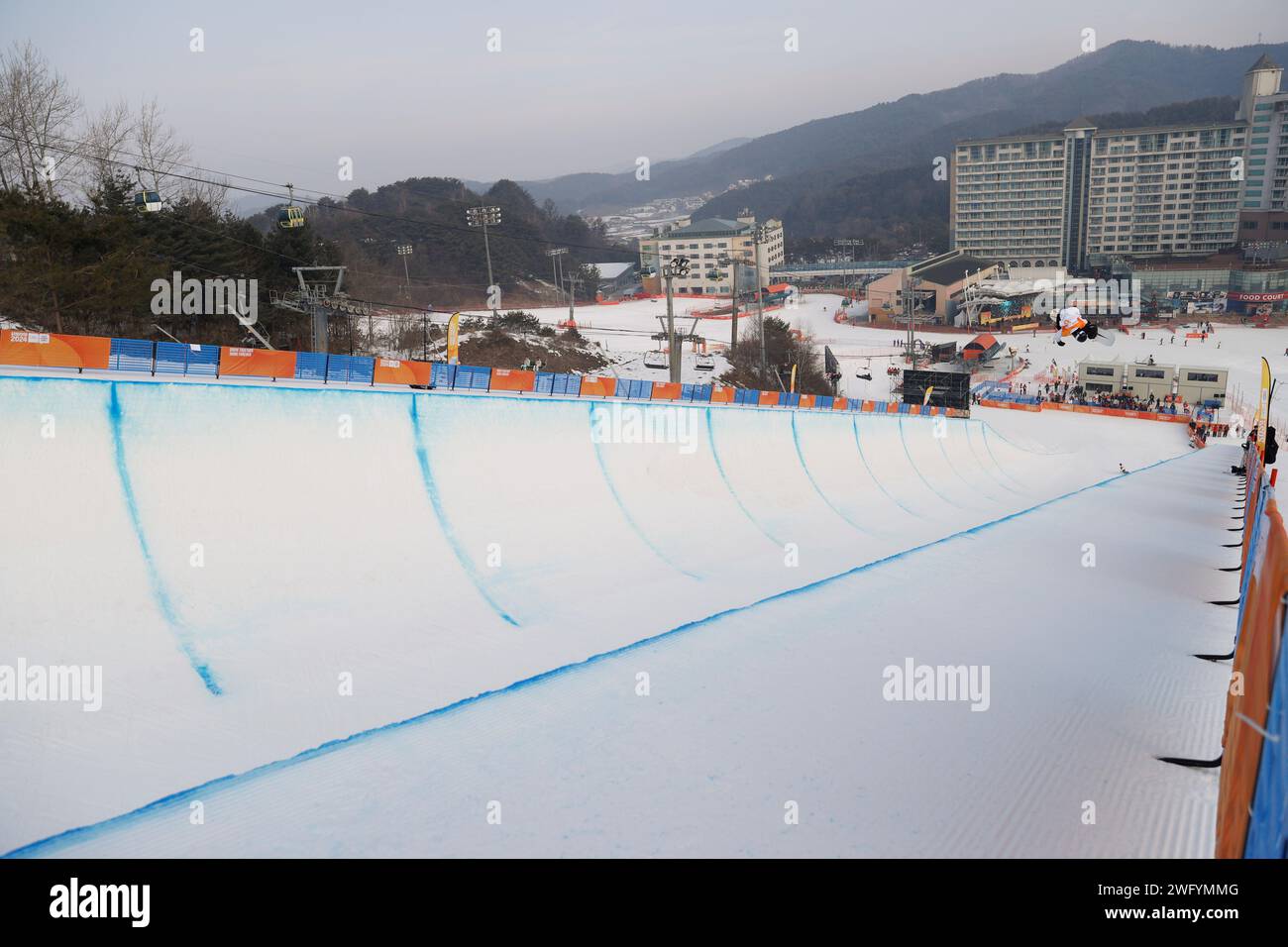 General view, FEBRUARY 1, 2024 - Snowboarding : Women's Halfpipe Qualification during the Gangwon 2024 Winter Youth Olympic Games  at Hoengseong Welli Hilli Park Ski Resort, Hoengseong, Korea. (Photo by AFLO SPORT) Stock Photo
