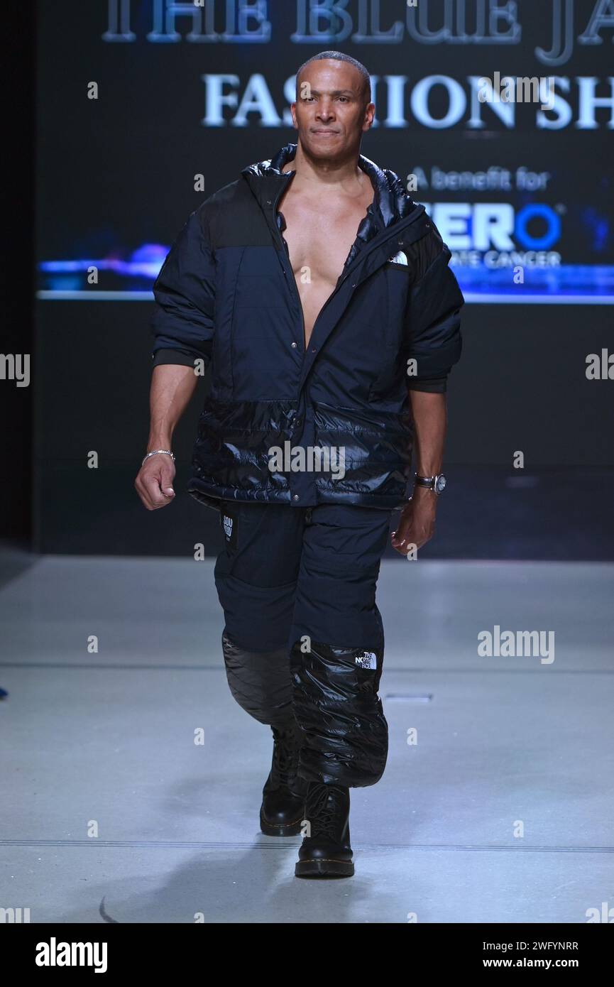 New York, USA. 01st Feb, 2024. TV weatherman Mike Woods walks the