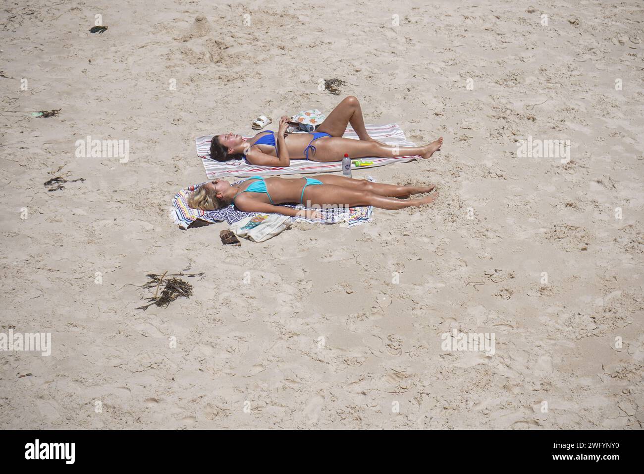 Adelaide, SA Australia 2 February 2024 . Women sunbathing on a hot day  in Adelaide as temperatures reach above 31celsius.According to the Australian Institute of Health and Welfare more than 430,000 people are annually diagnosed with non-melanoma skin cancer Australians have been urged to exercise sun safety. Credit: amer ghazzal/Alamy Live News Stock Photo