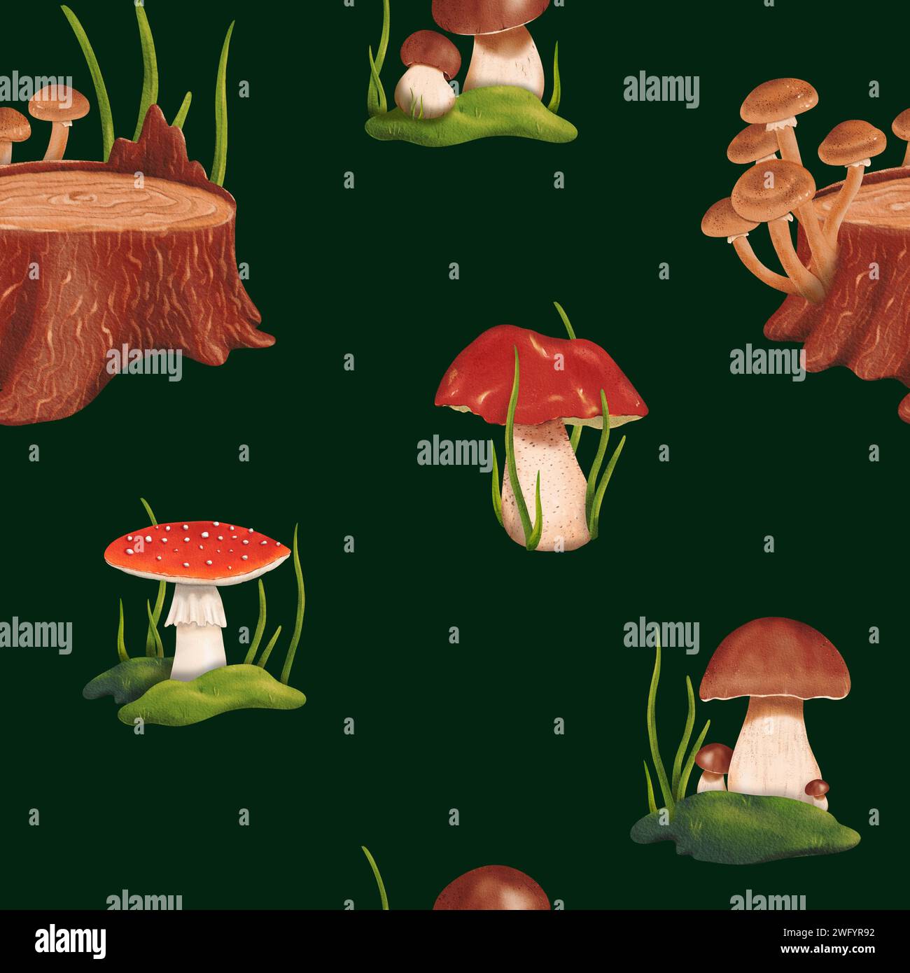 Seamless Woodland Pattern Forest Glade A Mushroom Picker s Dream seamless-woodland-pattern-forest-glade-a-mushroom-picker-s-dream