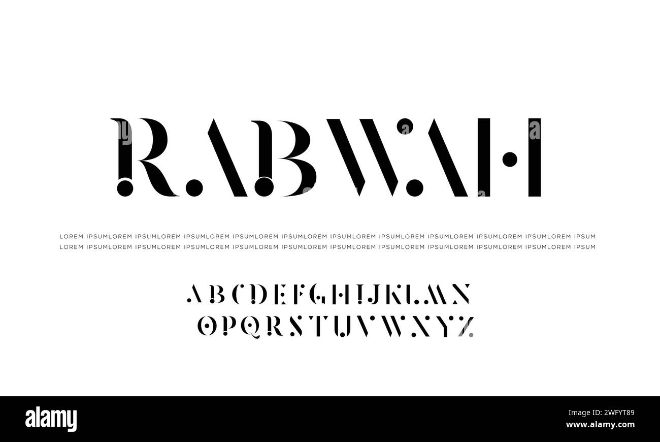 Luxury Minimal Modern Tech Alphabet Letter Fonts. Typography minimal style font set for symbol, Poster. vector san sans serif typeface illustration. Stock Vector