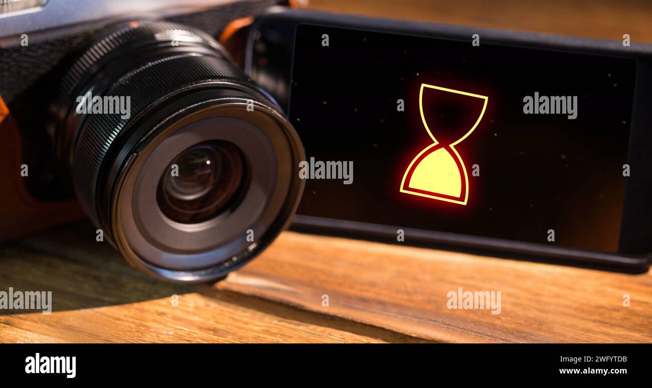 Image of data processing with hourglass icon on smartphone screen Stock ...