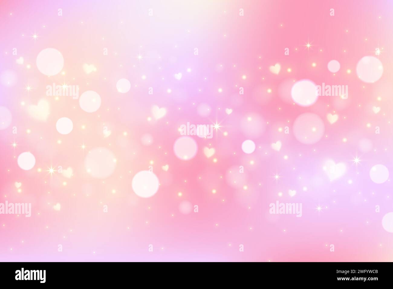 Pink lovely background with hearts and glitter. Pastel vector gradient ...