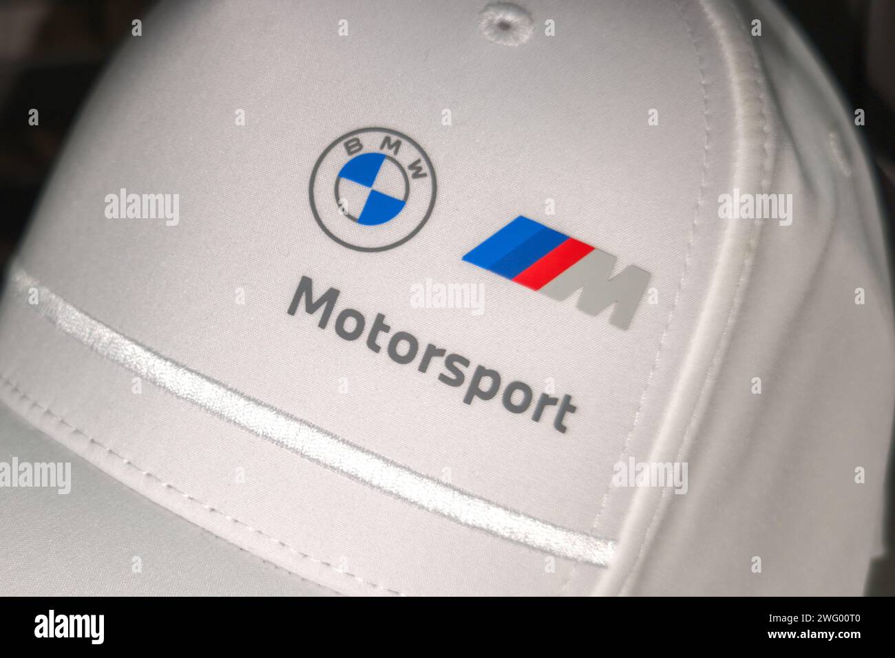 Bordeaux , France -  01 25 2024 : BMW Motorsport m Competition caps racing sports hat for car german Performance Edition white Stock Photo