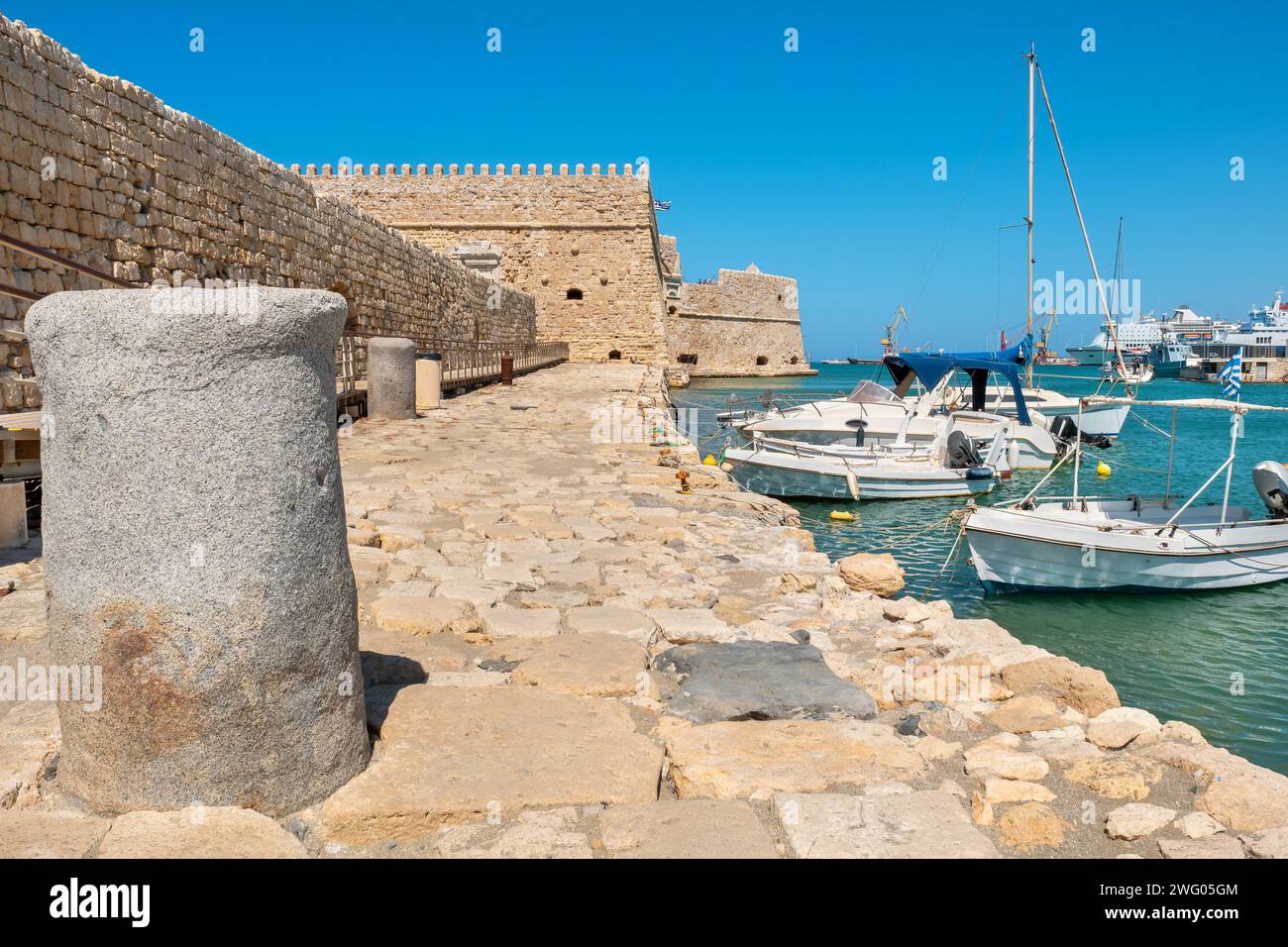 Walls of Koules fortress in old Venetian harbor. Heraklion, Crete, Greece Stock Photo