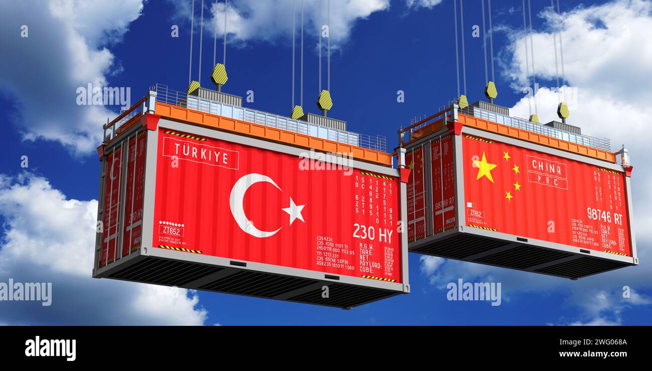 Turkish Container Shipping containers with flags of Turkiye and China - 3D illustration ...