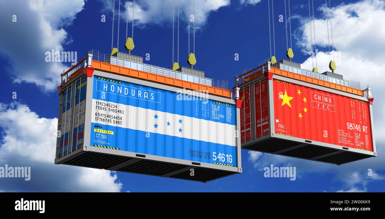 Container Hn Shipping containers with flags of Honduras and China - 3D illustration ...