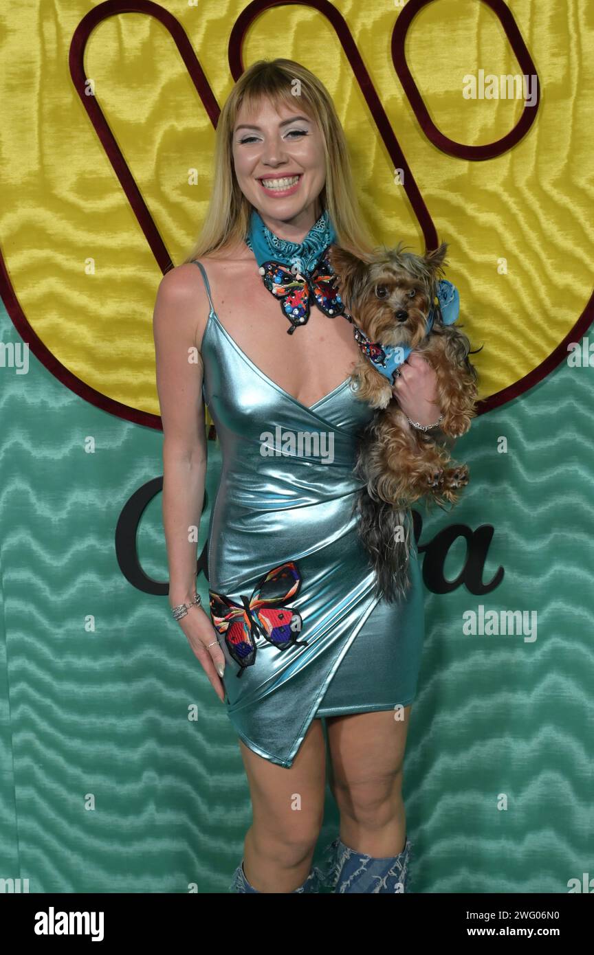 Los Angeles, USA. 01st Feb, 2024. LOS ANGELES, USA. February 01, 2024: Polina Goudieva & dog Grammy at the Warner Music Group Pre-Grammy Party 2024 at Citizen News. Picture Credit: Paul Smith/Alamy Live News Stock Photo