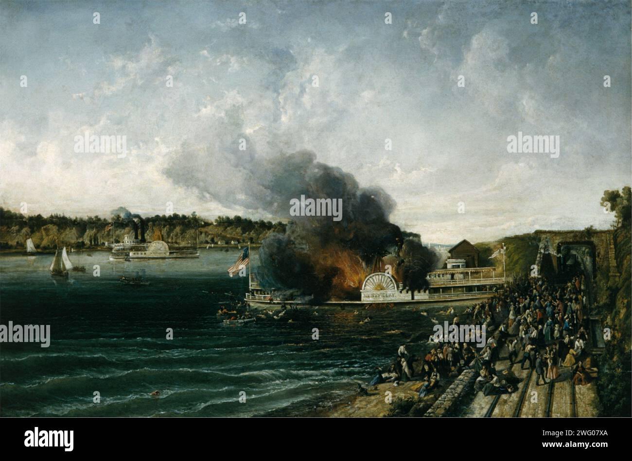 Burning of the sidewheeler henry clay hires stock photography and