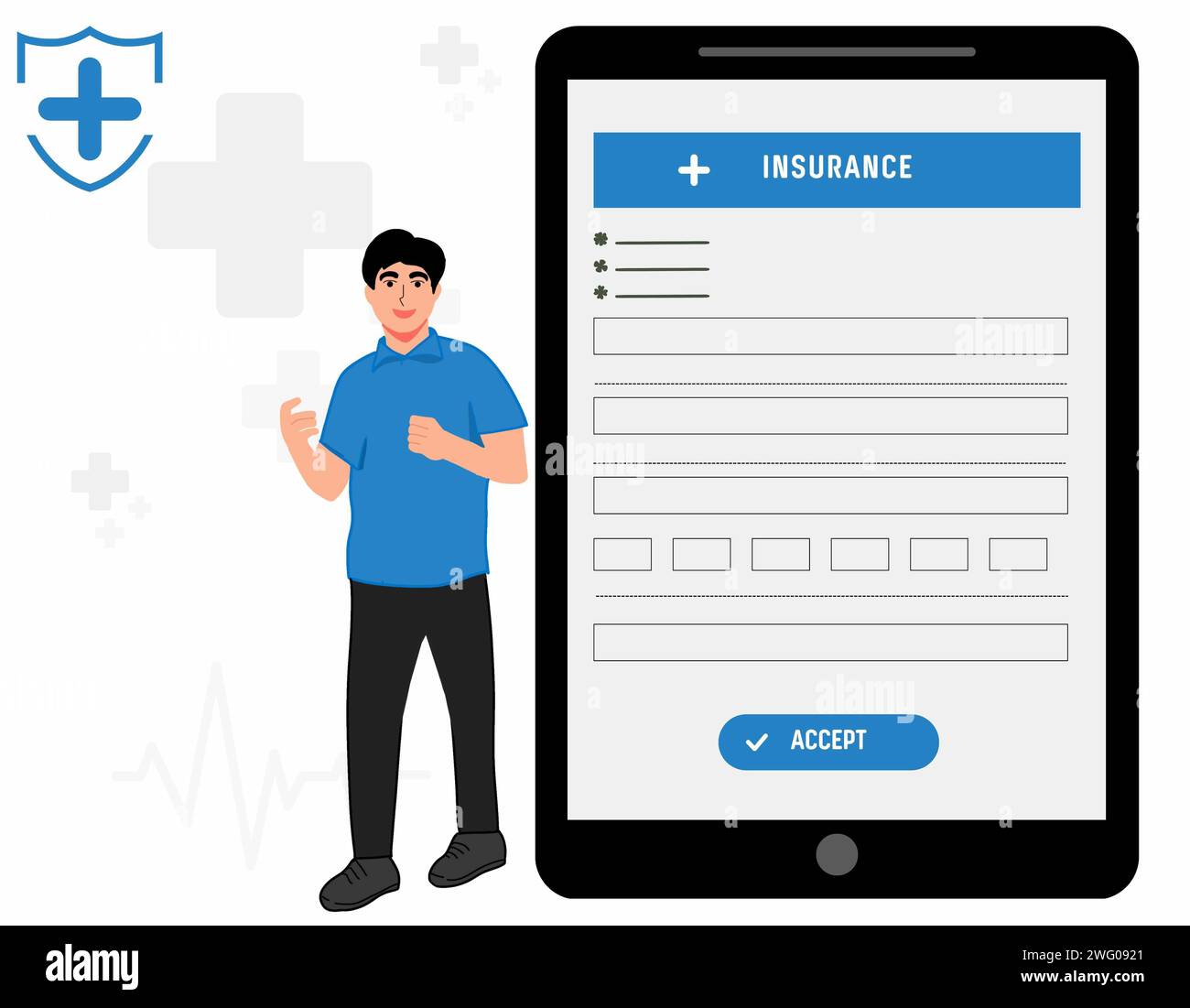 Insurance form in the tablet device concept vector illustration Stock ...