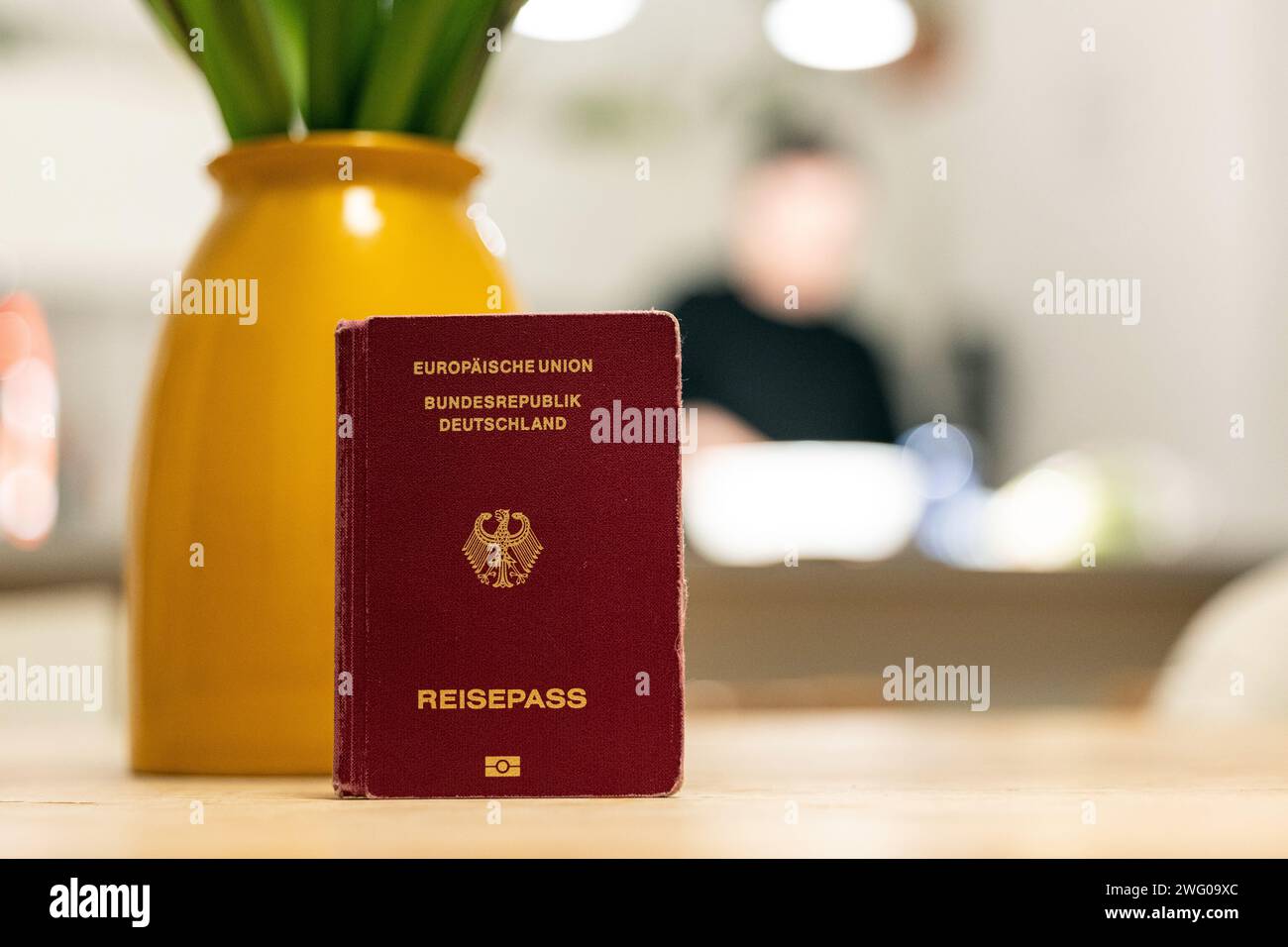 Berlin, Germany. 01st Feb, 2024. A passport stands on a table in an