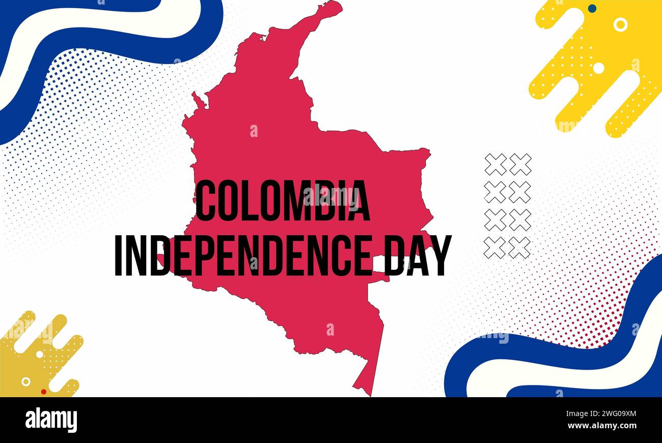 Color:blue Colombia Colombia national day banner with map, flag colors theme background and ...