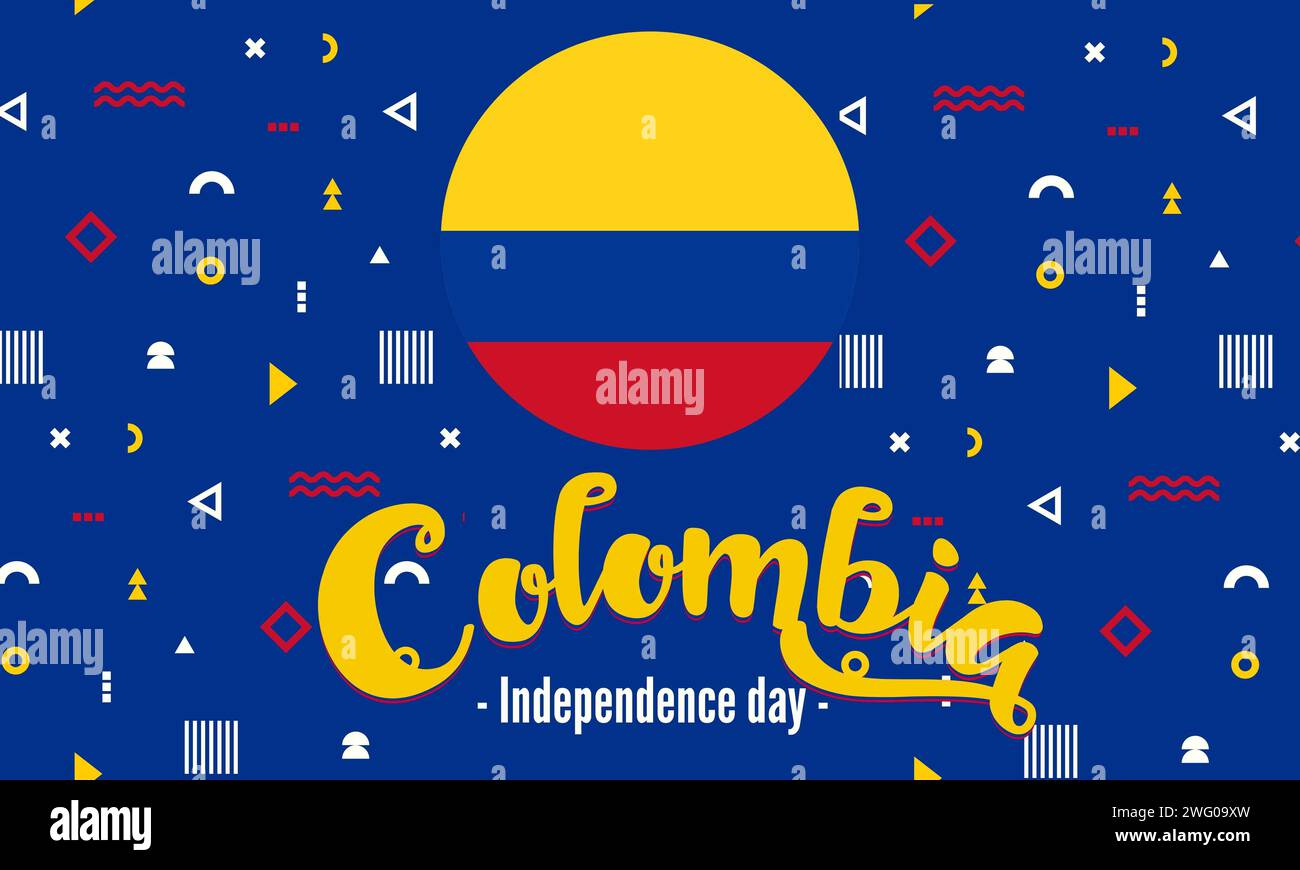 Color:blue Colombia Colombia national day banner with map, flag colors theme background and ...