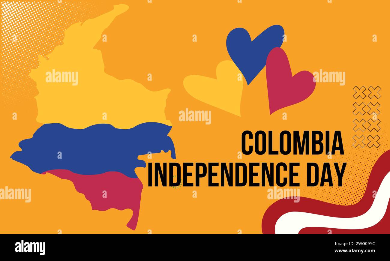 Color:blue Colombia Colombia national day banner with map, flag colors theme background and ...