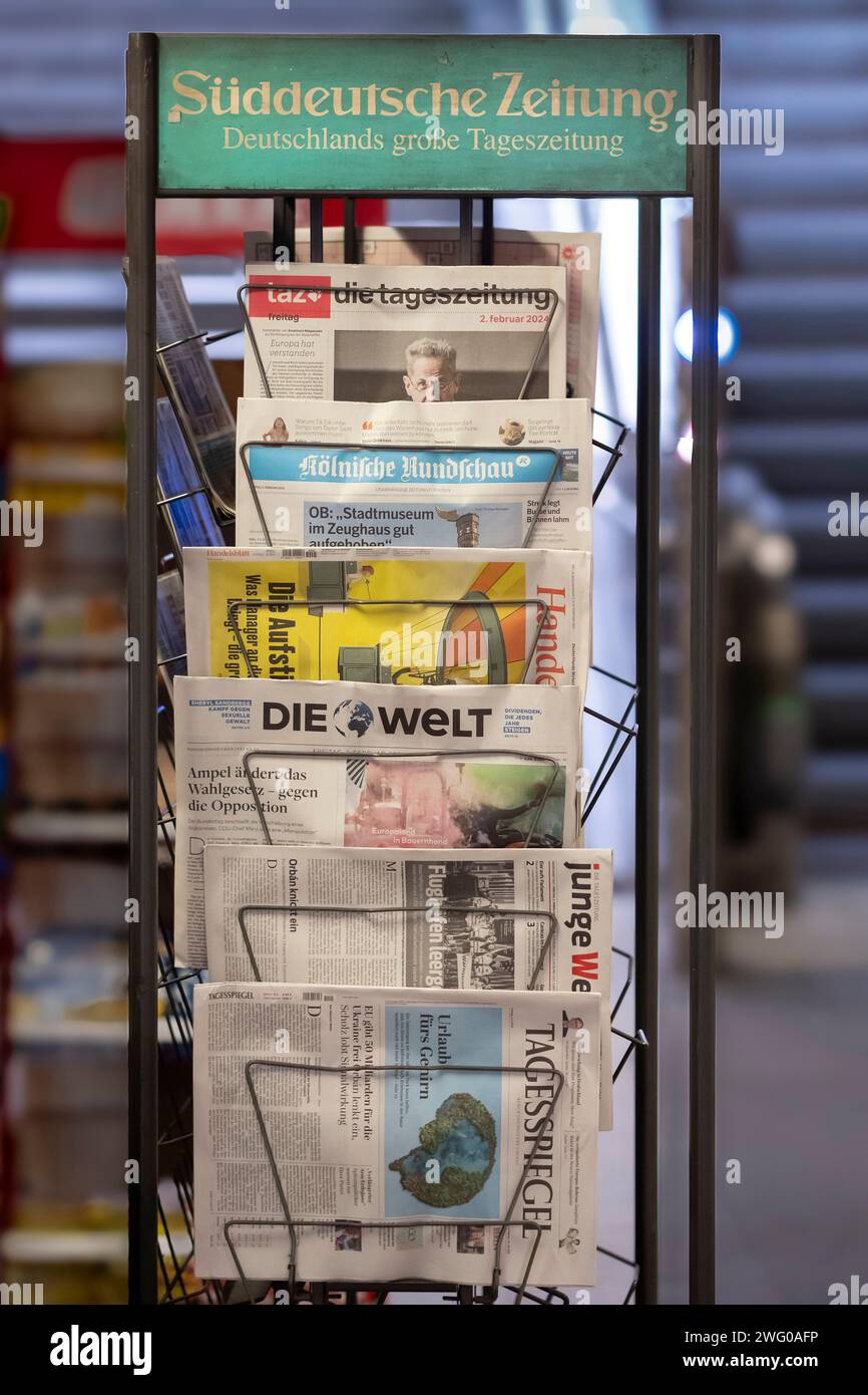 Stand with daily newspapers in a street Stock Photo