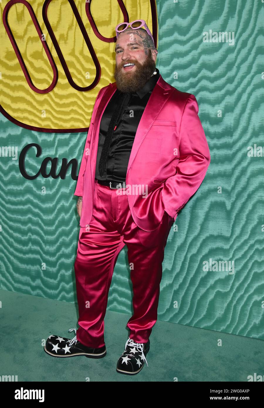 Teddy Swims arriving at the Warner Music Group PreGRAMMY Party 2024