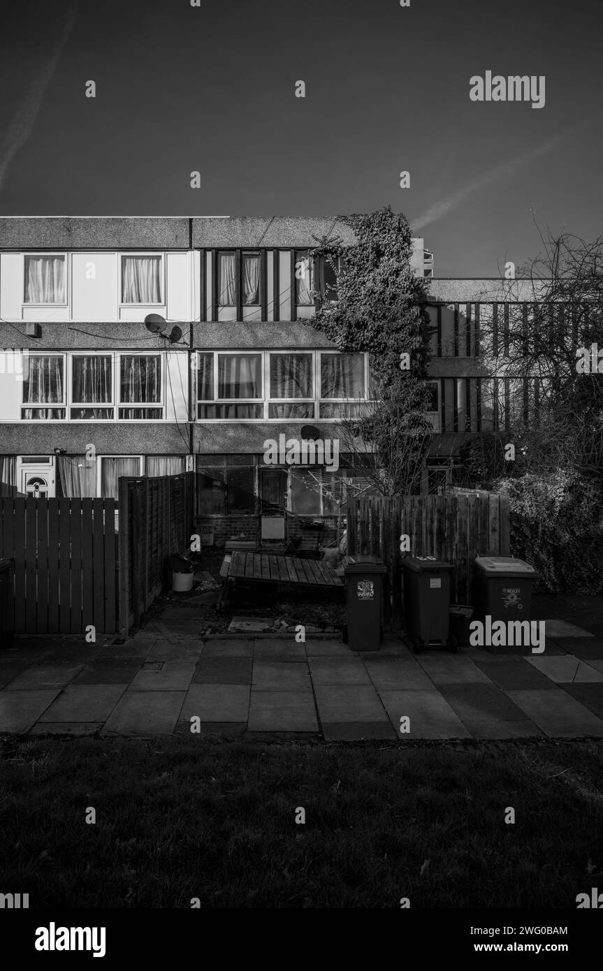 A maisonette on Hinksey Path SE2, part of the Lesnes Estate in Thamesmead, a brutalist estate built in 1967, due to be demolished and redeveloped. Stock Photo