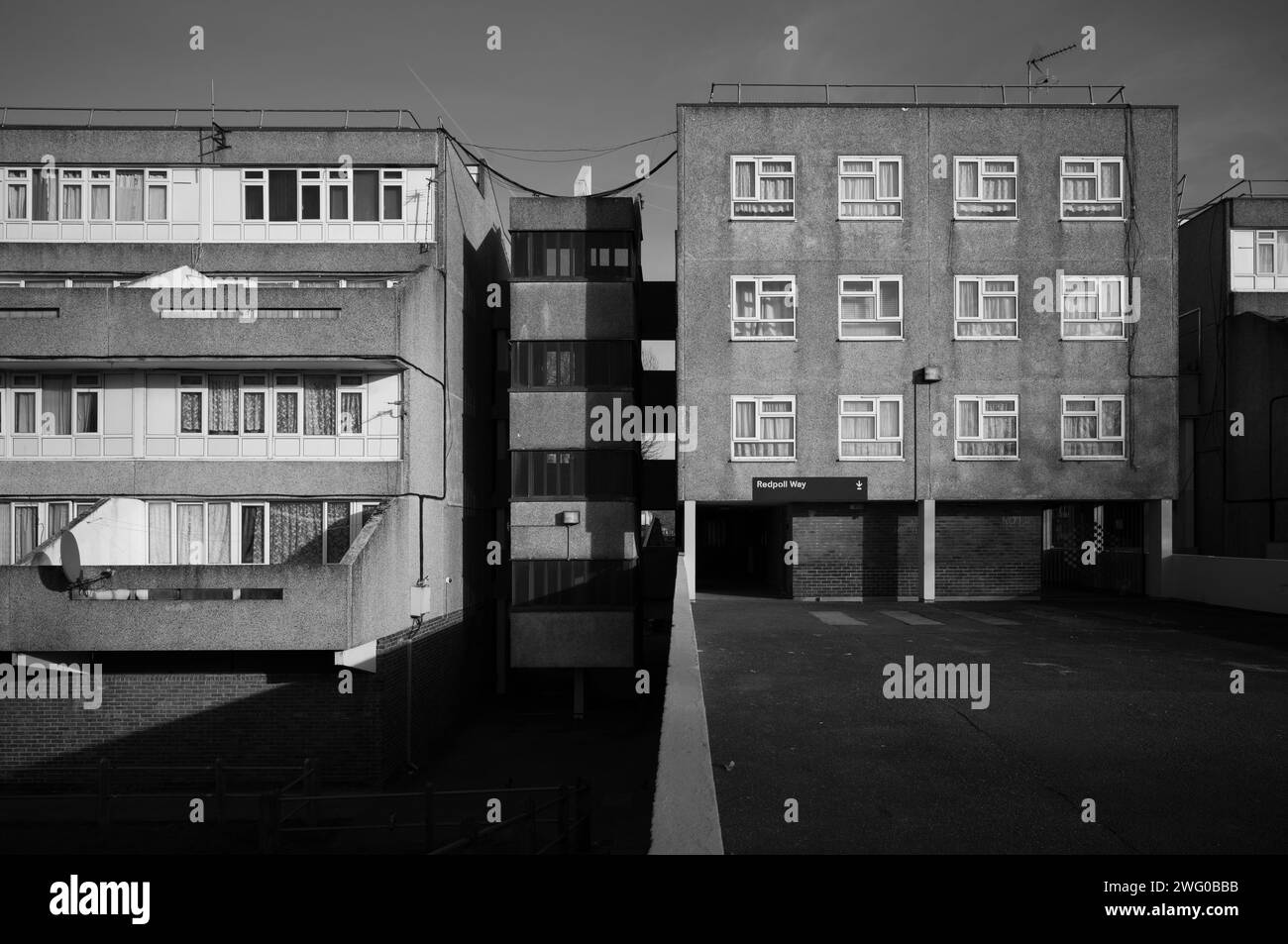 Parkview Estate Thamesmead SE2, part of the brutalist estate built in 1967 and designed by architect Robert Rigg. Stock Photo