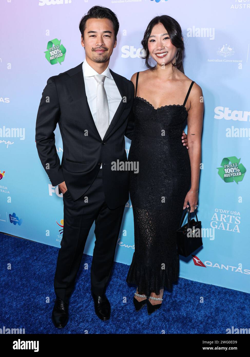 LOS ANGELES, CALIFORNIA, USA - FEBRUARY 01: Jordan Rodrigues and Olivia Liang arrive at the 21st Annual G'Day USA (American Australian Association) Arts Gala 2024 held at the Skirball Cultural Center on February 1, 2024 in Los Angeles, California, United States. (Photo by Xavier Collin/Image Press Agency) Stock Photo