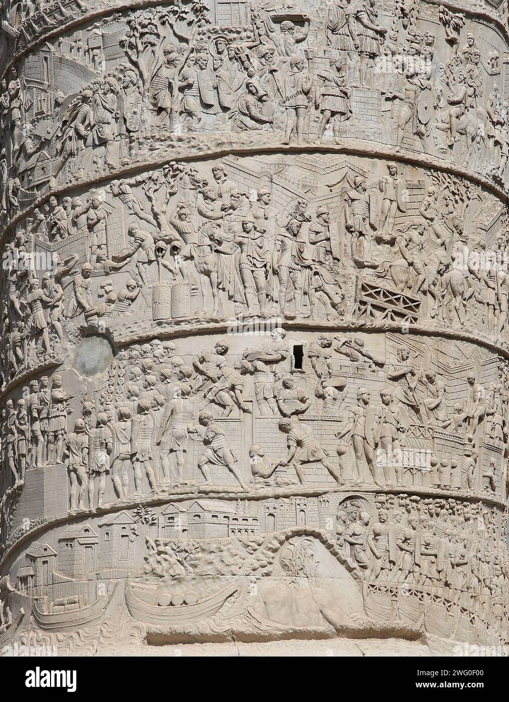 Italy. Rome. Trajan's Column. Roman triumphal column. Detail of spiral bas relief of the Dacian Wars (2nd century). Stock Photo