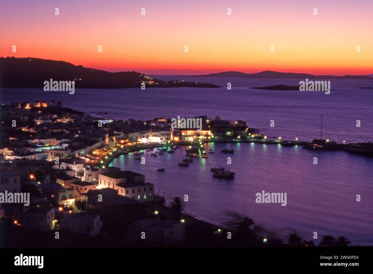Greece. Cyclades Islands. Mykonos Town Harbor Stock Photo