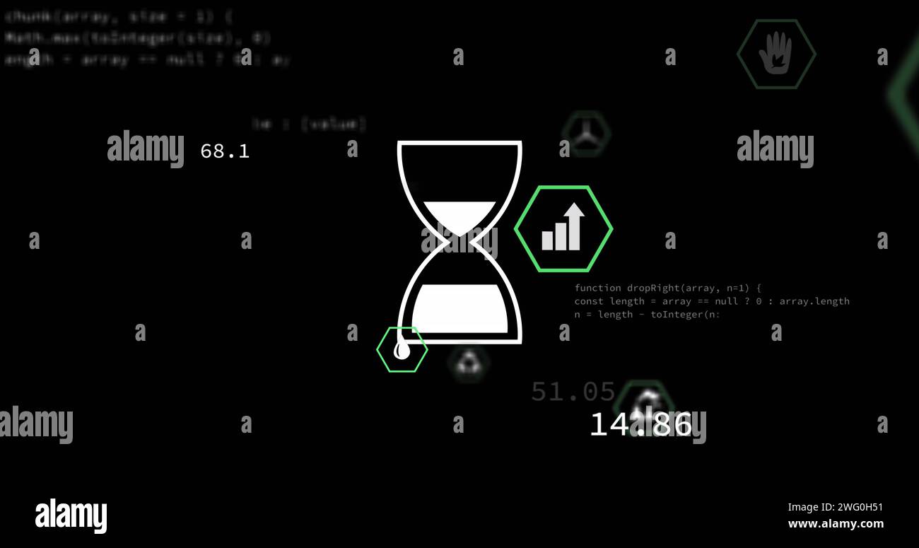 Image of ai data processing over hourglass icon and dark background ...
