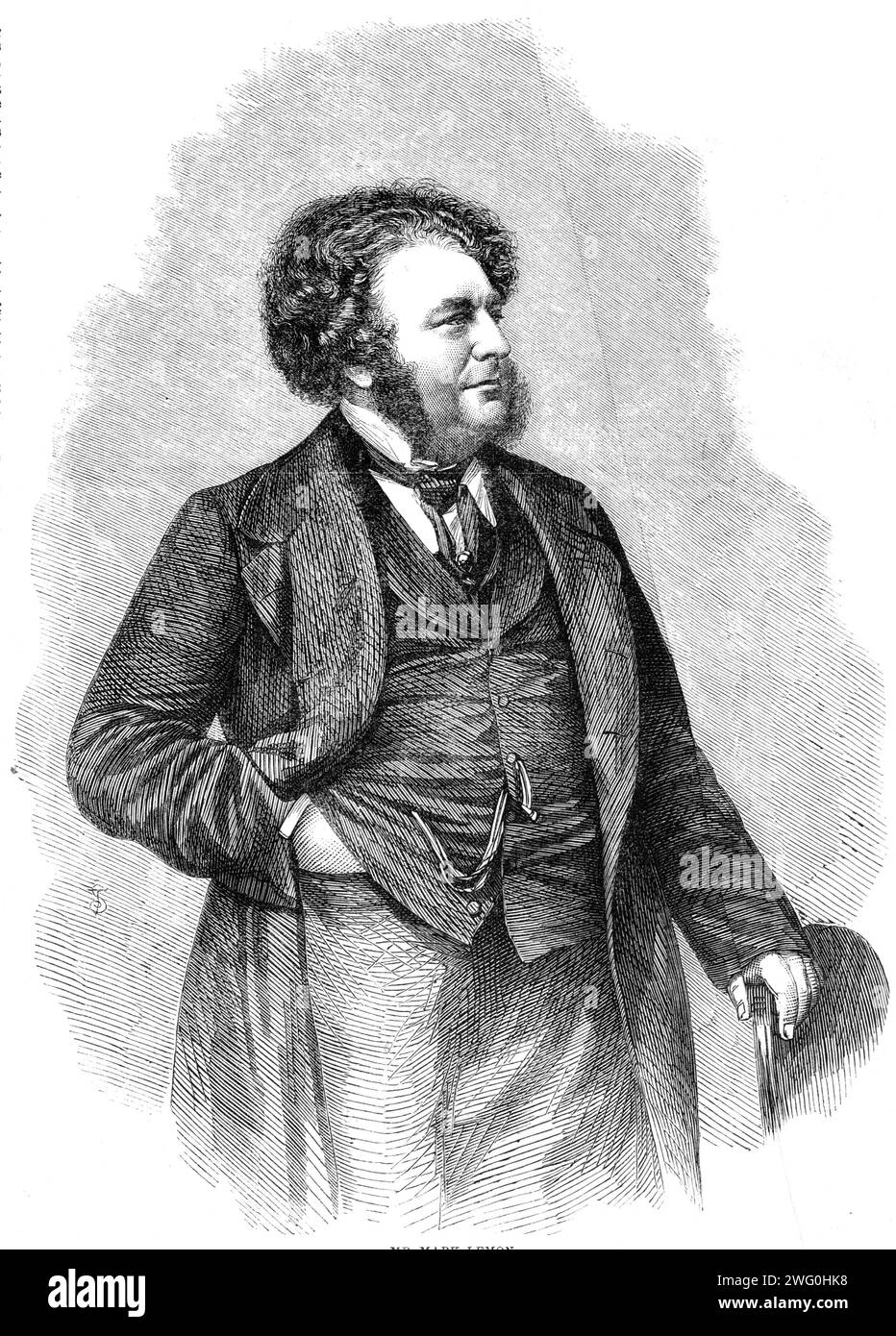 Mr. Mark Lemon, 1862. Engraving from a photograph by Mayall, of '...a writer of most pleasant dramas, mirthful farces, charming nouvellettes, and graceful lyrics...the director of Punch...[and lecturer]...He brings to his work the invaluable qualifications of a long intimacy with the public, and a perfect acquaintance with what it is fitting in a literary man to offer and good for an intelligent audience to receive; and he possesses, as what we may term the physical advantages of a lecturer, a fine voice and a cordial and popular manner. His topic is London, and probably a more elastic theme w Stock Photo