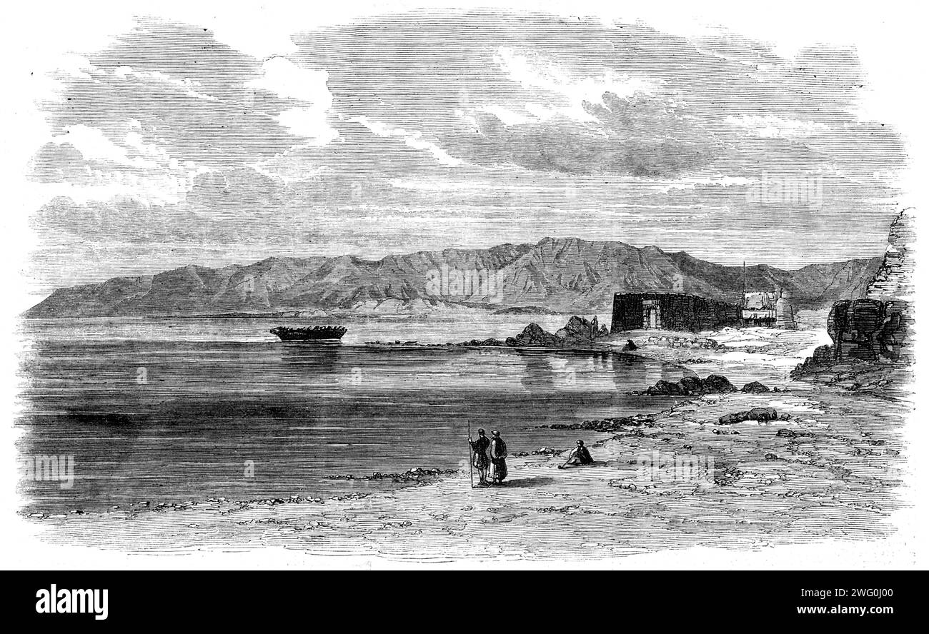The Prince of Wales' Visit to Egypt: Suez - from a drawing by Frank Dillon, 1862. The future King Edward VII in Africa. 'The city of Suez...is situated on the borders of Arabia, at the head of the Red Sea, seventy-six miles from Cairo. It was about the beginning of the sixteenth century a flourishing mart, being at once the emporium of the trade with India and the rendezvous of the numerous pilgrims who, from every part of the Turkish empire, repaired to the holy shrine of Mecca. Since that time it has greatly declined, in consequence of the diminution both of the general trade of the Red Sea Stock Photo