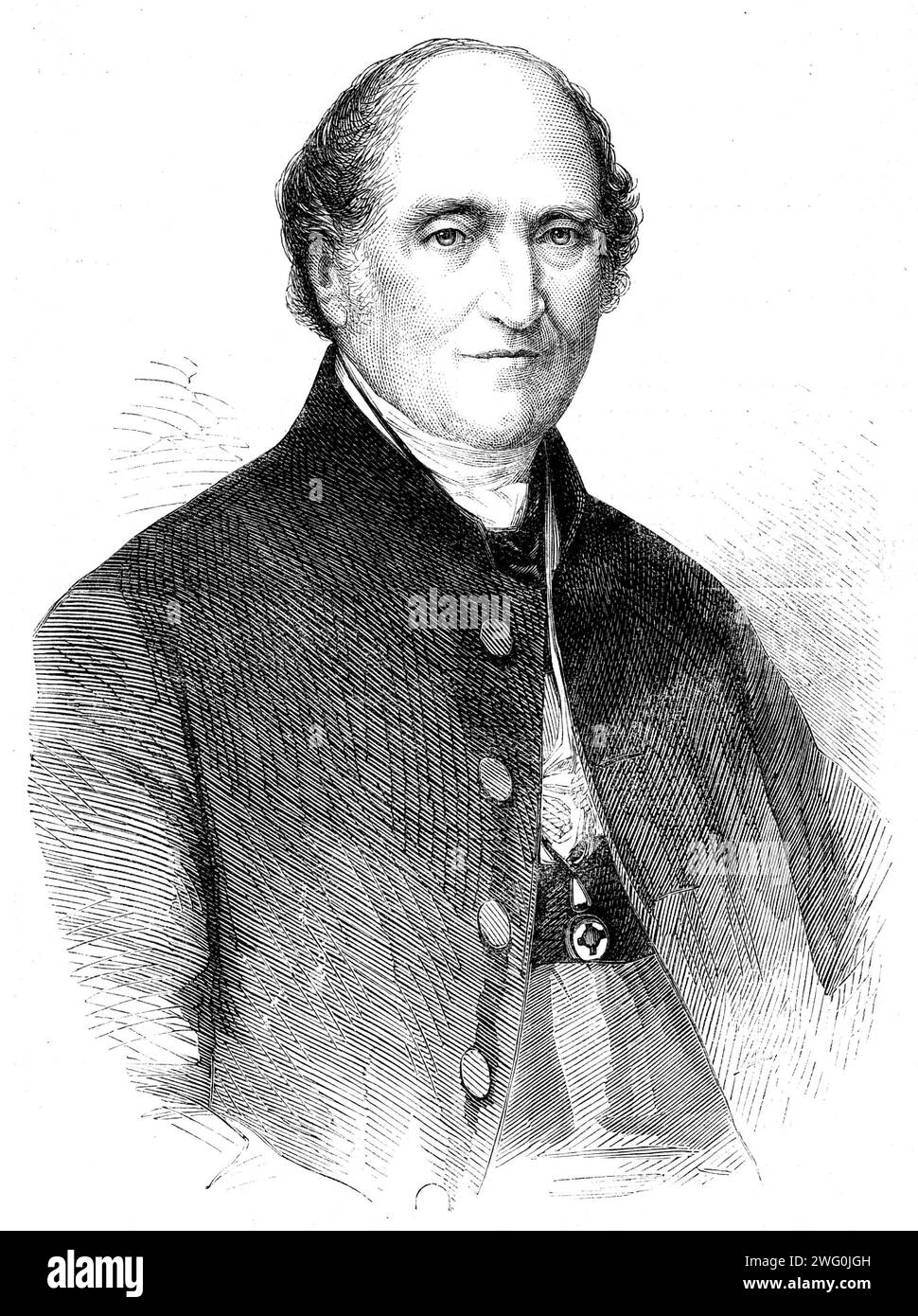 The late Archbishop of Armagh, 1862. Engraving from a photograph by Mayall, of '...the Right Hon. and Most Rev. Lord John George Beresford, D.D., P.C., Archbishop of Armagh and Bishop of Clogher, Primate of All Ireland and Metropolitan, Primate of the Order of St. Patrick, Lord Almoner to the Queen, and Chancellor of Trinity College, Dublin. The Archbishop was never married'. From &quot;Illustrated London News&quot;, 1862. Stock Photo