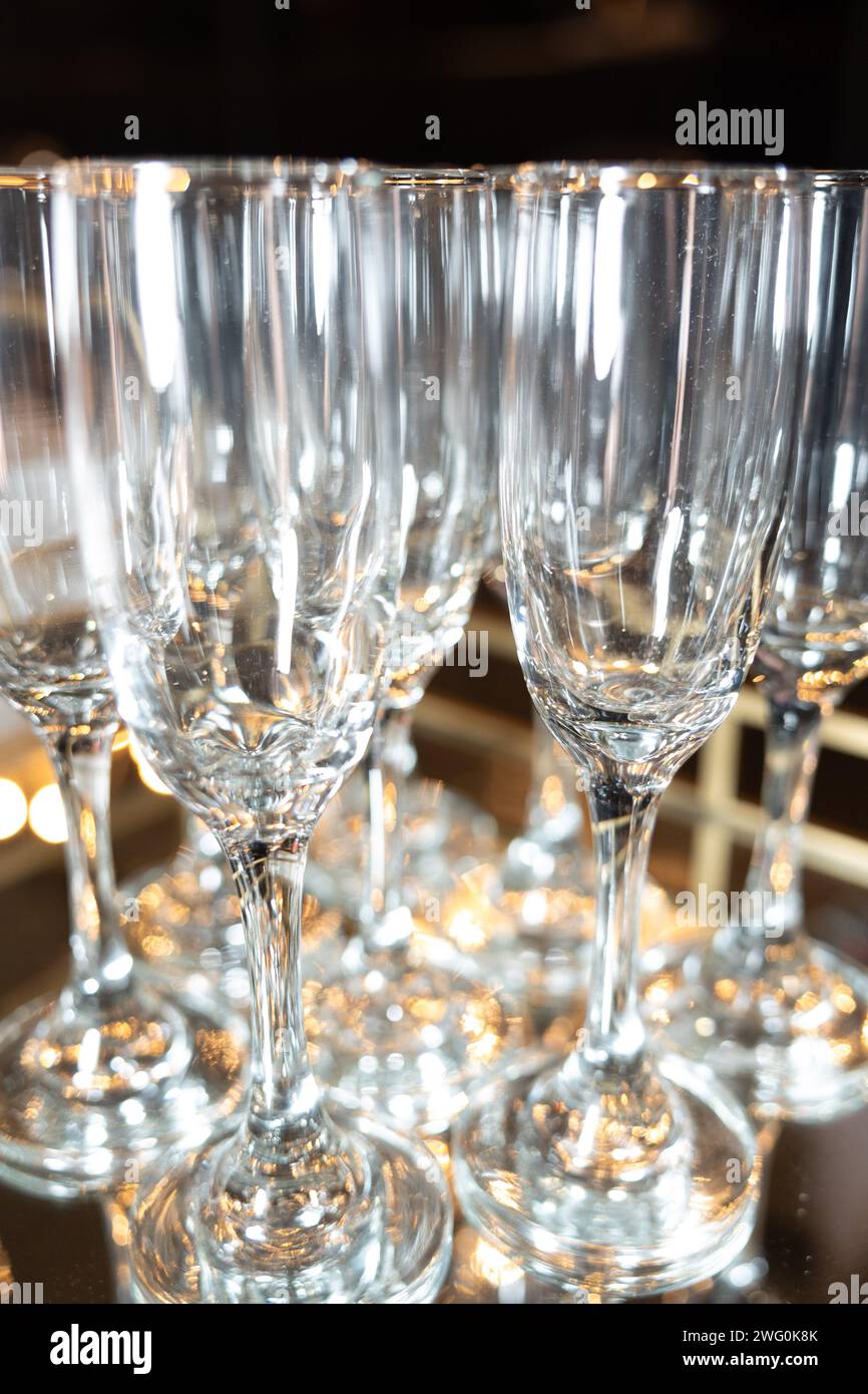 Champagne glass at a wedding, ready for a champagne tower Stock Photo