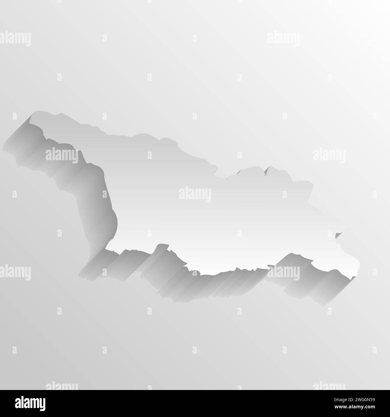 Georgia country silhouette. High detailed map. White country silhouette with dropped long shadow on beige background. Stock Vector