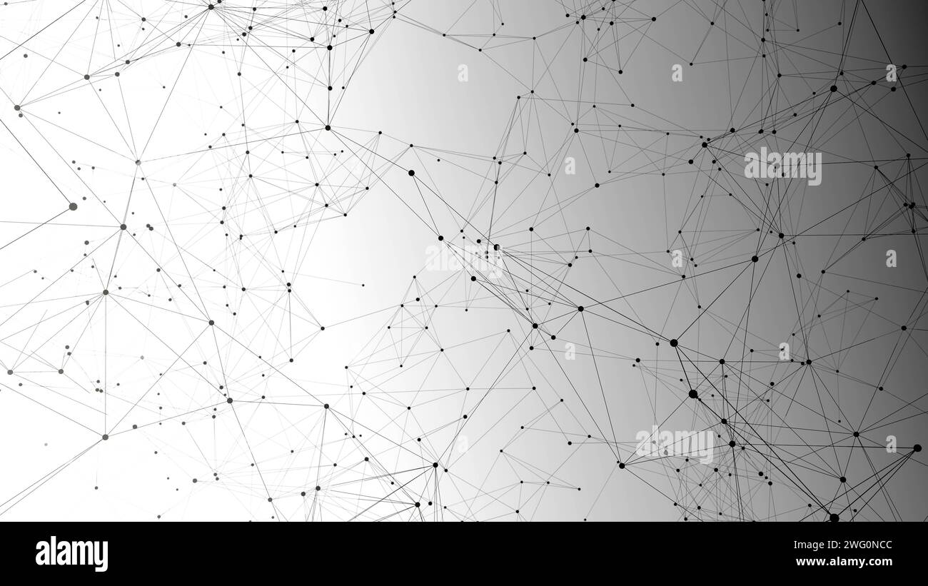 Polygon network. Plexus, polygon network in black and white. Abstract plexus, science, connections, wire, system and digital, geometry. sco anim abstr Stock Photo