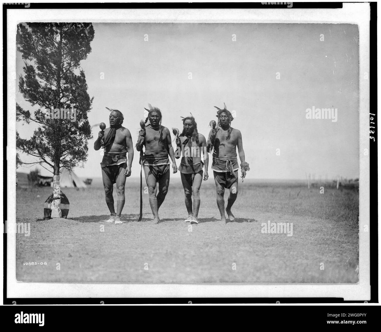 Night medicine men, 1908, c1908. Photo shows Arikara medicine ceremony with four night men dancing. Stock Photo