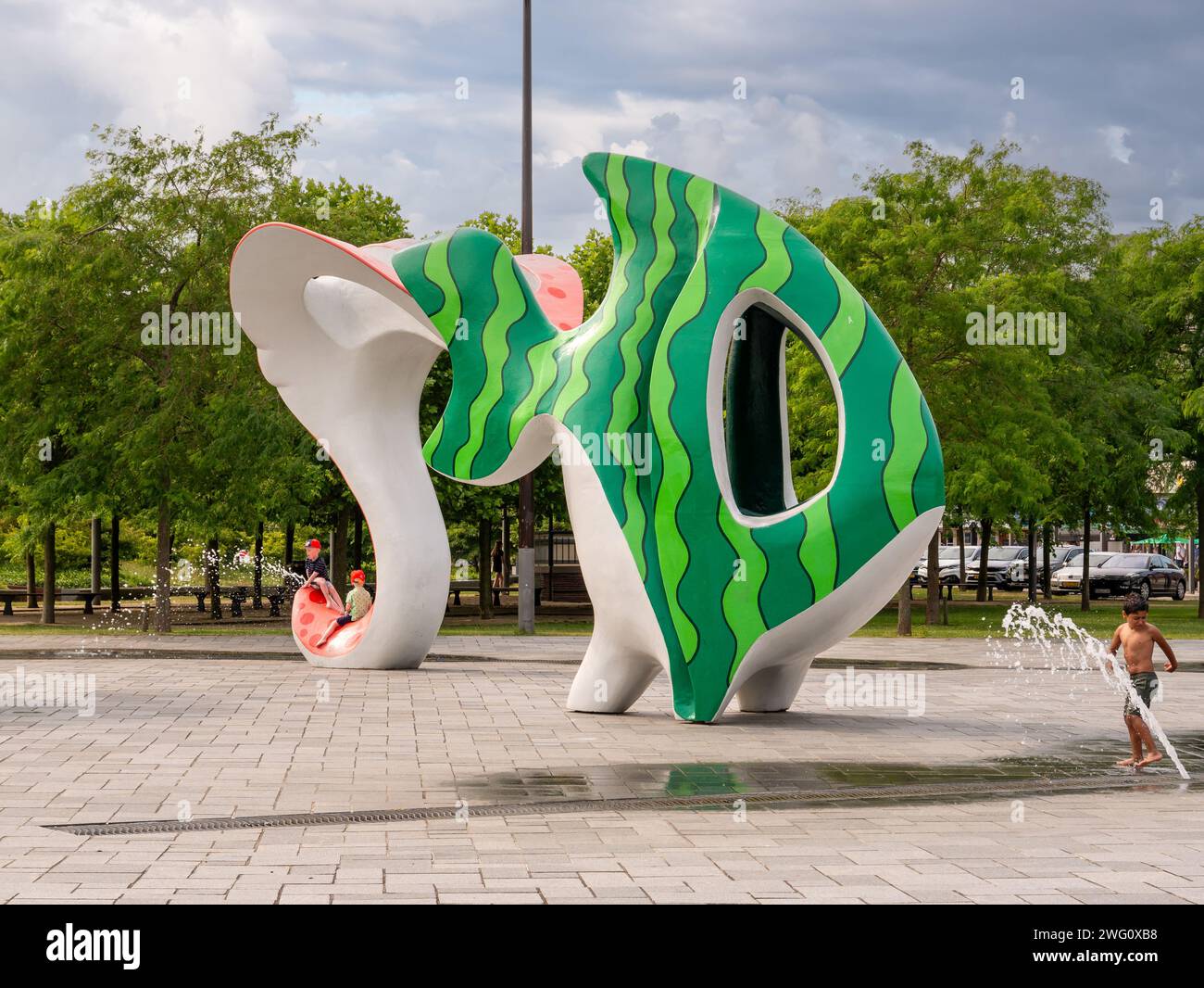 Big coloured fish sculptures on Spuiplein in center of Breskens, Zeeuws