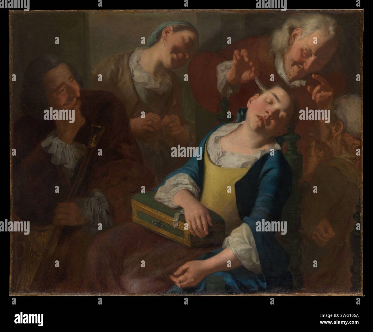 Teasing a Sleeping Girl Gaspare Traversi ca. 1760 Stock Photo