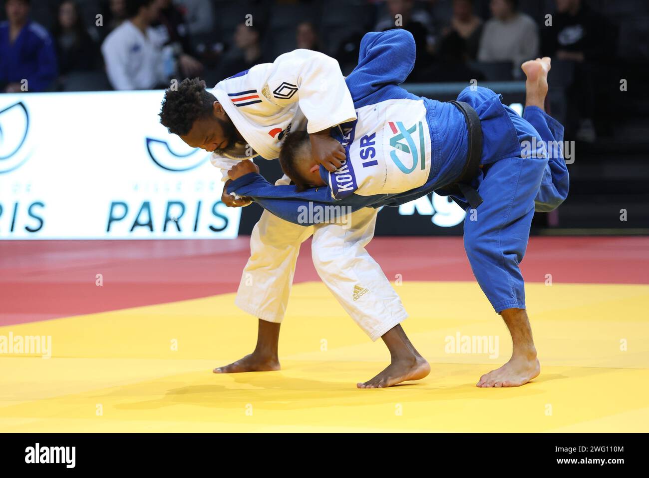 Thierry Larret/Maxppp. Judo International. Paris Grand Slam. Accor Arena Bercy, Paris (75), le 2 fevrier 2024. Moins 66 Kg Hommes Romaric Wend-Yam BOUDA (FRA) vs Matan KOKOLAYEV (ISR). Credit: MAXPPP/Alamy Live News Stock Photo