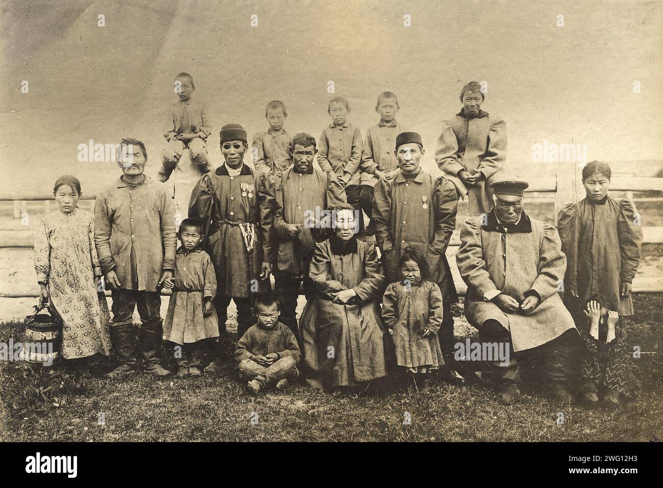 Yakuts of Meginsky ulus, Yakut region, 1895-1939. This collection includes more than two hundred photographs taken during scientific expeditions into the most remote wilderness regions of Siberia at the end of the nineteenth and the beginning of the twentieth centuries. This selection illustrates the life of seven indigenous groups from East Siberia: Kets, Dolgans, Buryats, Yakuts, Even, Evenks, and Toffalars. Novosibirsk State Museum of Regional History and Folklife. Stock Photo