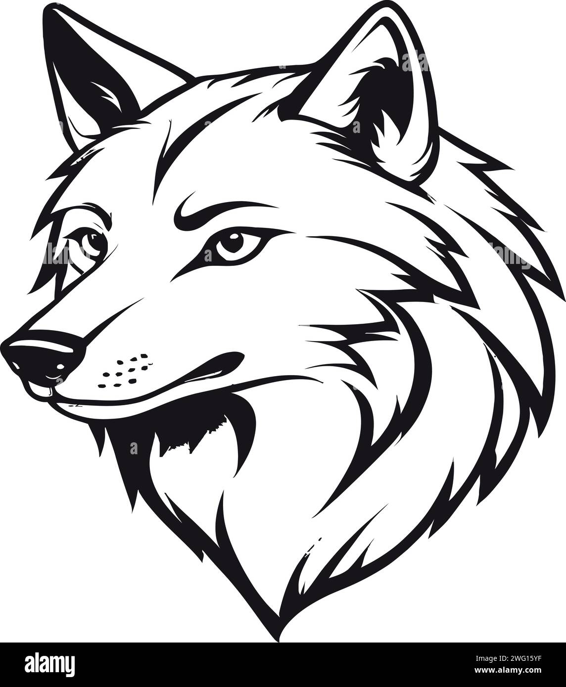 Simple line outline wolf head logo design, wolf face vector icon Stock