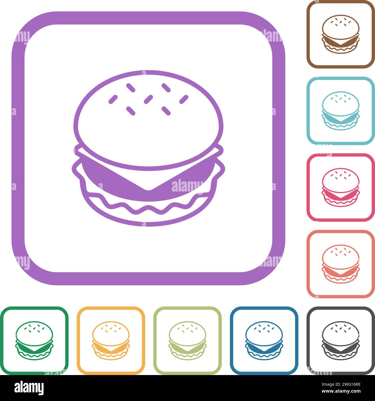 Cheeseburger simple icons in color rounded square frames on white background Stock Vector