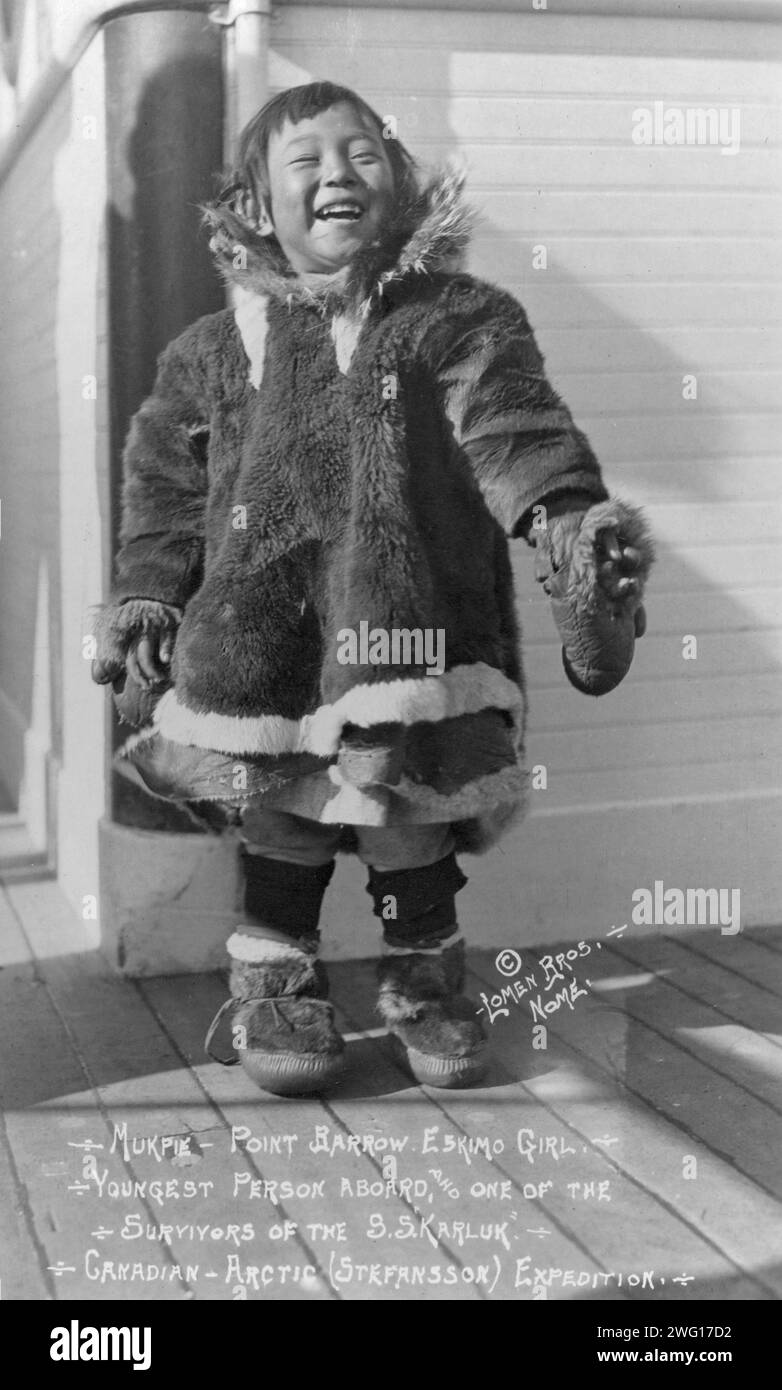 Mukpi, Eskimo girl, youngest survivor of the S.S. Karluk, between c1900 ...