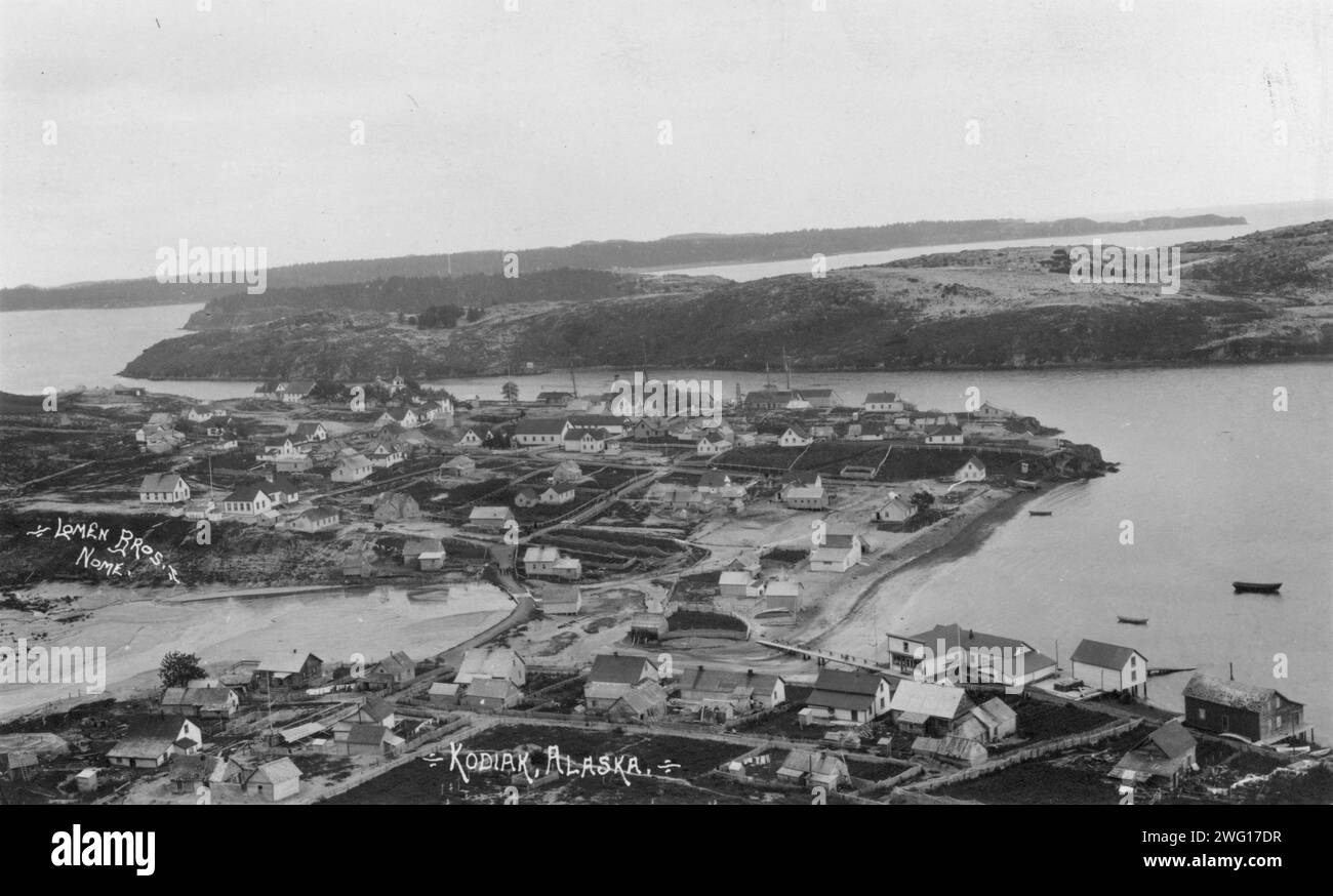 Aerial view of Kodiak, between c1900 and c1930. Stock Photo