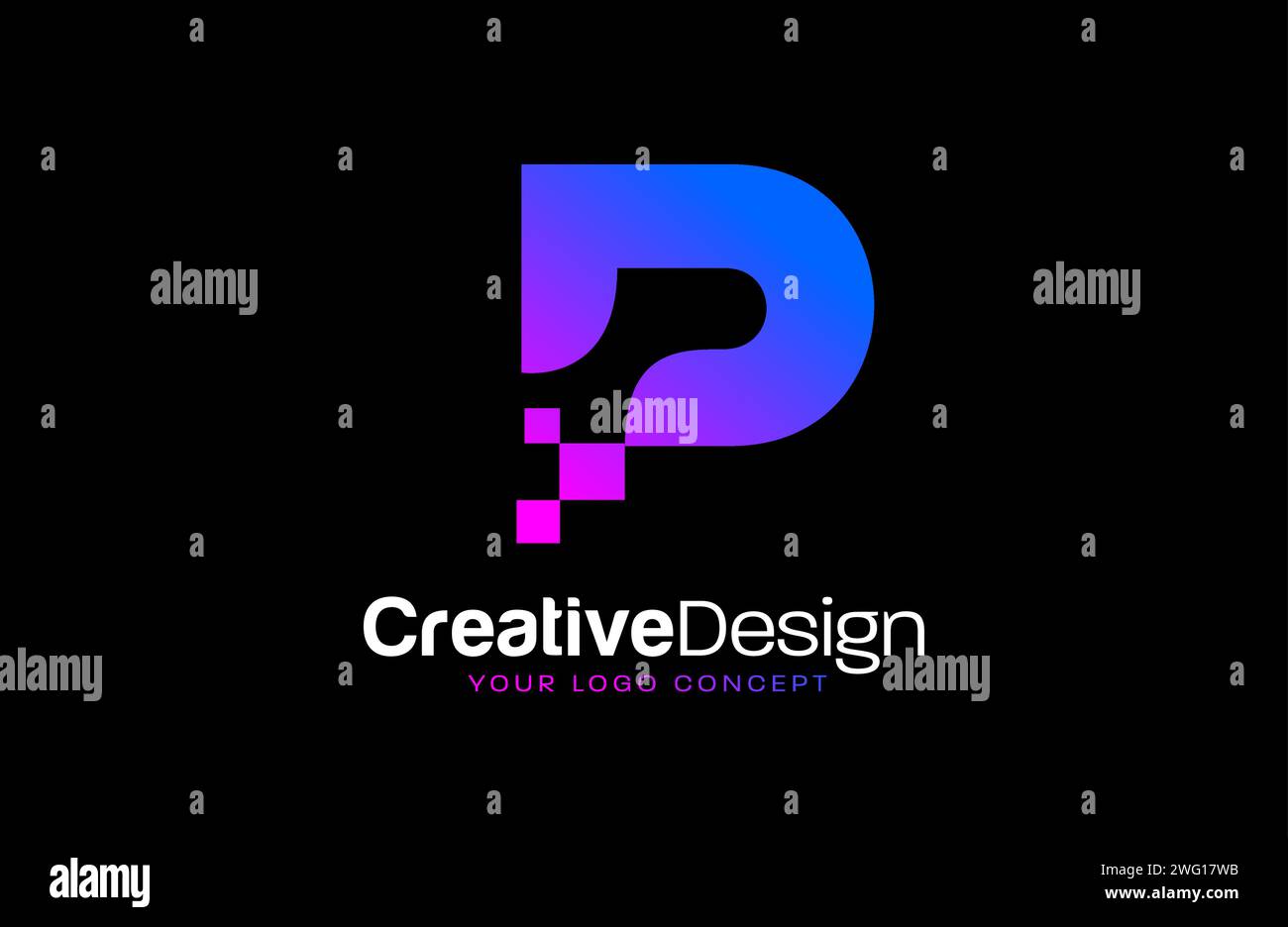 Pixel Concept P letter logo design with red and blue colors and modern ...
