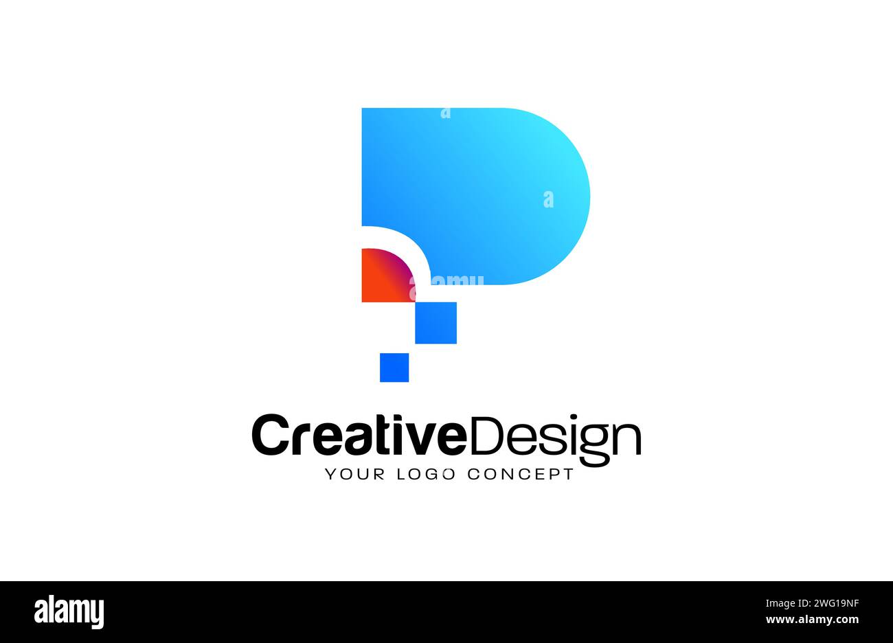 Pixel Concept P letter logo design with red and blue colors and modern ...