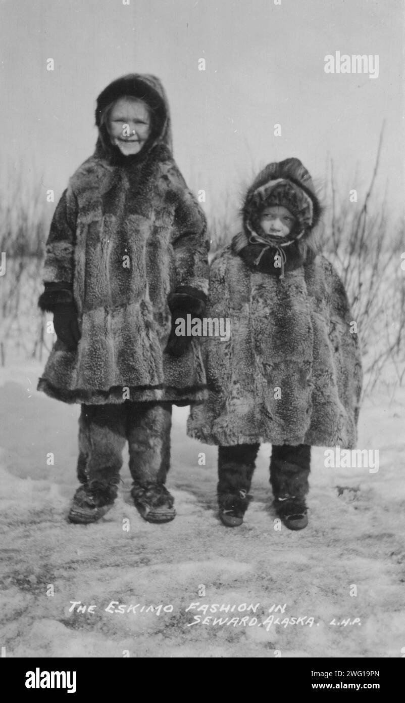 Children in Eskimo fur clothing, between c1900 and c1930 Stock Photo ...